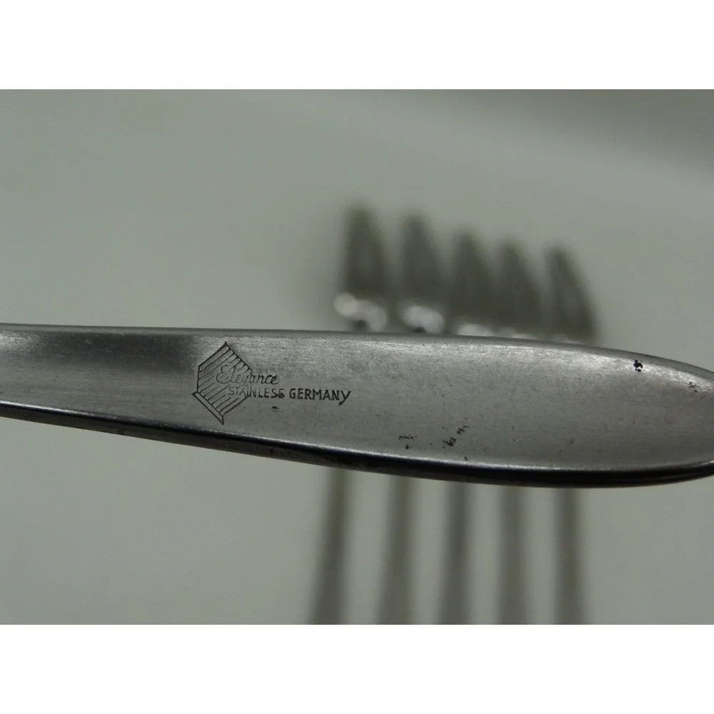 6 Mid‎ Century Modern Elegance Stainless Germany 2 Prong Fork Starburst Flatware